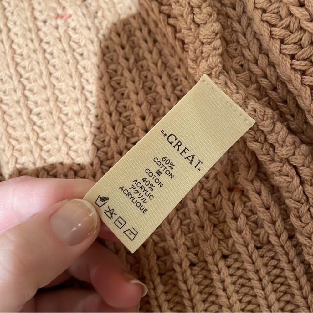 THE GREAT Bobble Sophomore Cardigan Sweater Tan/Pink NWOT 1/S - Picture 7 of 10